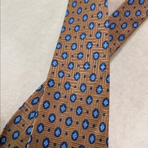 Hickey Freeman Brown Tie with Blue Medallion Pattern